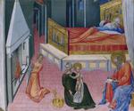 欧洲12-19世纪油画六_GIOVANNI di Paolo - The Birth of Saint John the Baptist - Predella Panel